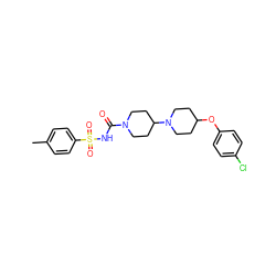 Cc1ccc(S(=O)(=O)NC(=O)N2CCC(N3CCC(Oc4ccc(Cl)cc4)CC3)CC2)cc1 ZINC000095555259