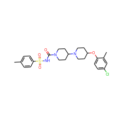 Cc1ccc(S(=O)(=O)NC(=O)N2CCC(N3CCC(Oc4ccc(Cl)cc4C)CC3)CC2)cc1 ZINC000095552644