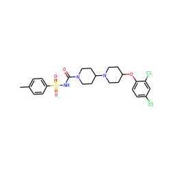 Cc1ccc(S(=O)(=O)NC(=O)N2CCC(N3CCC(Oc4ccc(Cl)cc4Cl)CC3)CC2)cc1 ZINC000095555550