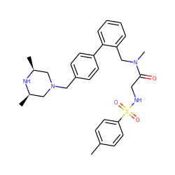 Cc1ccc(S(=O)(=O)NCC(=O)N(C)Cc2ccccc2-c2ccc(CN3C[C@H](C)N[C@H](C)C3)cc2)cc1 ZINC000040874010