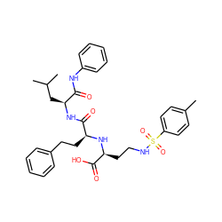 Cc1ccc(S(=O)(=O)NCC[C@H](N[C@@H](CCc2ccccc2)C(=O)N[C@@H](CC(C)C)C(=O)Nc2ccccc2)C(=O)O)cc1 ZINC000027215386