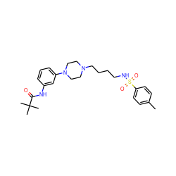 Cc1ccc(S(=O)(=O)NCCCCN2CCN(c3cccc(NC(=O)C(C)(C)C)c3)CC2)cc1 ZINC000013703843