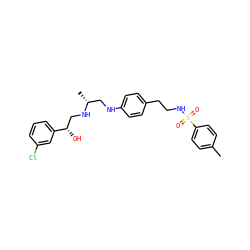Cc1ccc(S(=O)(=O)NCCc2ccc(NC[C@@H](C)NC[C@H](O)c3cccc(Cl)c3)cc2)cc1 ZINC000013472208