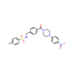 Cc1ccc(S(=O)(=O)NCc2ccc(C(=O)N3CCN(c4ccc([N+](=O)[O-])cc4)CC3)cc2)cc1 ZINC000015962750