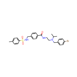 Cc1ccc(S(=O)(=O)NCc2ccc(C(=O)NCCN(Cc3ccc(Br)cc3)C(C)C)cc2)cc1 ZINC000066136421