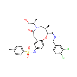 Cc1ccc(S(=O)(=O)Nc2ccc3c(c2)CC(=O)N([C@@H](C)CO)C[C@@H](C)[C@H](CN(C)Cc2ccc(Cl)c(Cl)c2)O3)cc1 ZINC000095569950