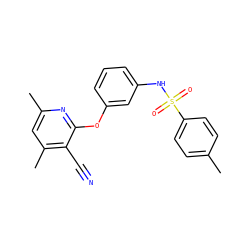 Cc1ccc(S(=O)(=O)Nc2cccc(Oc3nc(C)cc(C)c3C#N)c2)cc1 ZINC000001080271