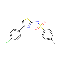 Cc1ccc(S(=O)(=O)Nc2nc(-c3ccc(Cl)cc3)cs2)cc1 ZINC000013776369