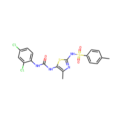 Cc1ccc(S(=O)(=O)Nc2nc(C)c(NC(=O)Nc3ccc(Cl)cc3Cl)s2)cc1 ZINC000001156877