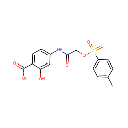 Cc1ccc(S(=O)(=O)OCC(=O)Nc2ccc(C(=O)O)c(O)c2)cc1 ZINC000001621282