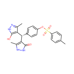 Cc1ccc(S(=O)(=O)Oc2ccc([C@@H](c3c(C)n[nH]c3O)c3c(C)[nH][nH]c3=O)cc2)cc1 ZINC000008670826