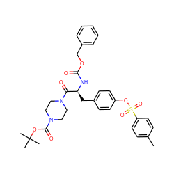 Cc1ccc(S(=O)(=O)Oc2ccc(C[C@H](NC(=O)OCc3ccccc3)C(=O)N3CCN(C(=O)OC(C)(C)C)CC3)cc2)cc1 ZINC000028979221