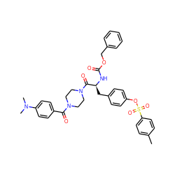 Cc1ccc(S(=O)(=O)Oc2ccc(C[C@H](NC(=O)OCc3ccccc3)C(=O)N3CCN(C(=O)c4ccc(N(C)C)cc4)CC3)cc2)cc1 ZINC000028979110