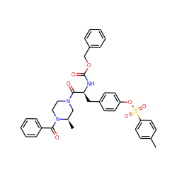 Cc1ccc(S(=O)(=O)Oc2ccc(C[C@H](NC(=O)OCc3ccccc3)C(=O)N3CCN(C(=O)c4ccccc4)[C@H](C)C3)cc2)cc1 ZINC000028979078