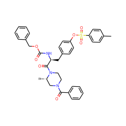 Cc1ccc(S(=O)(=O)Oc2ccc(C[C@H](NC(=O)OCc3ccccc3)C(=O)N3CCN(C(=O)c4ccccc4)C[C@@H]3C)cc2)cc1 ZINC000028979083