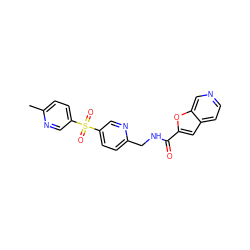 Cc1ccc(S(=O)(=O)c2ccc(CNC(=O)c3cc4ccncc4o3)nc2)cn1 ZINC000299863301