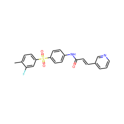 Cc1ccc(S(=O)(=O)c2ccc(NC(=O)/C=C/c3cccnc3)cc2)cc1F ZINC000142316991