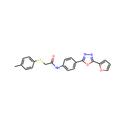 Cc1ccc(SCC(=O)Nc2ccc(-c3nnc(-c4ccco4)o3)cc2)cc1 ZINC000001110206