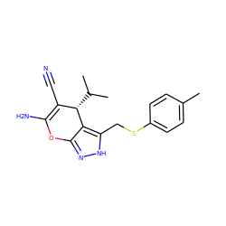 Cc1ccc(SCc2[nH]nc3c2[C@@H](C(C)C)C(C#N)=C(N)O3)cc1 ZINC000004167676