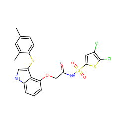 Cc1ccc(Sc2c[nH]c3cccc(OCC(=O)NS(=O)(=O)c4cc(Cl)c(Cl)s4)c23)c(C)c1 ZINC000042875982