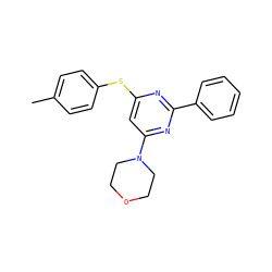 Cc1ccc(Sc2cc(N3CCOCC3)nc(-c3ccccc3)n2)cc1 ZINC000001398442