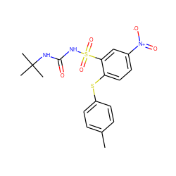 Cc1ccc(Sc2ccc([N+](=O)[O-])cc2S(=O)(=O)NC(=O)NC(C)(C)C)cc1 ZINC000035969513