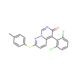 Cc1ccc(Sc2ccc3c(-c4c(Cl)cccc4Cl)c(=O)ncn3n2)cc1 ZINC000013864338