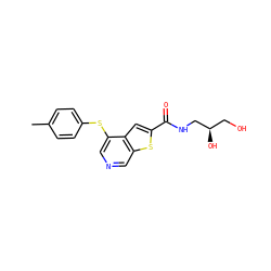 Cc1ccc(Sc2cncc3sc(C(=O)NC[C@H](O)CO)cc23)cc1 ZINC000003941687