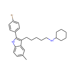 Cc1ccc2[nH]c(-c3ccc(Br)cc3)c(CCCCCNC3CCCCC3)c2c1 ZINC000028004197