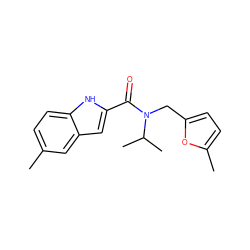 Cc1ccc2[nH]c(C(=O)N(Cc3ccc(C)o3)C(C)C)cc2c1 ZINC000299835850