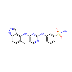 Cc1ccc2[nH]ncc2c1Nc1ccnc(Nc2cccc(S(N)(=O)=O)c2)n1 ZINC000028950616