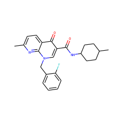 Cc1ccc2c(=O)c(C(=O)NC3CCC(C)CC3)cn(Cc3ccccc3F)c2n1 ZINC000035050283