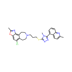 Cc1ccc2c(-c3nnc(SCCCN4CCc5c(Cl)cc6oc(C)nc6c5CC4)n3C)cccc2n1 ZINC000029126962