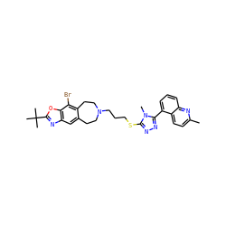 Cc1ccc2c(-c3nnc(SCCCN4CCc5cc6nc(C(C)(C)C)oc6c(Br)c5CC4)n3C)cccc2n1 ZINC000029127506