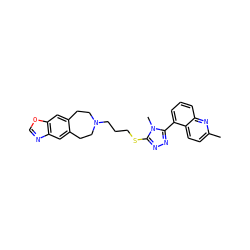 Cc1ccc2c(-c3nnc(SCCCN4CCc5cc6ncoc6cc5CC4)n3C)cccc2n1 ZINC000029126805