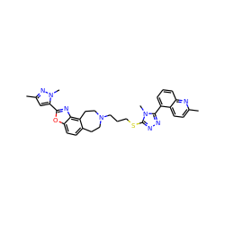 Cc1ccc2c(-c3nnc(SCCCN4CCc5ccc6oc(-c7cc(C)nn7C)nc6c5CC4)n3C)cccc2n1 ZINC000029126916