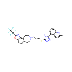 Cc1ccc2c(-c3nnc(SCCCN4CCc5ccc6oc(C(F)(F)C(F)(F)F)nc6c5CC4)n3C)cccc2n1 ZINC000029127199