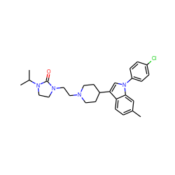 Cc1ccc2c(C3CCN(CCN4CCN(C(C)C)C4=O)CC3)cn(-c3ccc(Cl)cc3)c2c1 ZINC000013731180