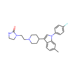 Cc1ccc2c(C3CCN(CCN4CCNC4=O)CC3)cn(-c3ccc(F)cc3)c2c1 ZINC000013731156