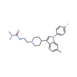 Cc1ccc2c(C3CCN(CCNC(=O)N(C)C)CC3)cn(-c3ccc(F)cc3)c2c1 ZINC000013731211