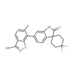 Cc1ccc2c(N)noc2c1-c1ccc2c(c1)NC(=O)C21CCC(F)(F)CC1 ZINC000073161510