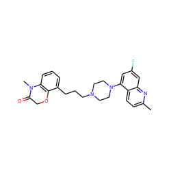 Cc1ccc2c(N3CCN(CCCc4cccc5c4OCC(=O)N5C)CC3)cc(F)cc2n1 ZINC000040897030