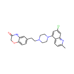 Cc1ccc2c(N3CCN(CCc4ccc5c(c4)NC(=O)CO5)CC3)cc(Cl)cc2n1 ZINC000042888145