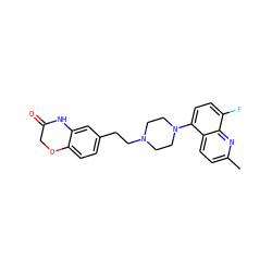 Cc1ccc2c(N3CCN(CCc4ccc5c(c4)NC(=O)CO5)CC3)ccc(F)c2n1 ZINC000040973093
