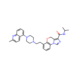 Cc1ccc2c(N3CCN(CCc4cccc5c4OCc4c(C(=O)NC(C)C)ncn4-5)CC3)cccc2n1 ZINC000064479859