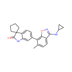 Cc1ccc2c(NC3CC3)noc2c1-c1ccc2c(c1)NC(=O)C21CCCC1 ZINC000073196935