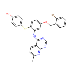 Cc1ccc2c(Nc3cc(OCc4ccccc4Br)ccc3Sc3ccc(O)cc3)ncnc2n1 ZINC000063539465