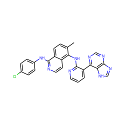 Cc1ccc2c(Nc3ccc(Cl)cc3)nccc2c1Nc1ncccc1-c1ncnc2nc[nH]c12 ZINC000039300628