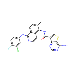 Cc1ccc2c(Nc3ccc(F)c(Cl)c3)nccc2c1NC(=O)c1csc2c(N)ncnc12 ZINC000146247305