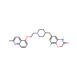Cc1ccc2c(OCCN3CCC(Cc4cc(F)c5c(c4)NC(=O)CO5)CC3)cccc2n1 ZINC000028887260